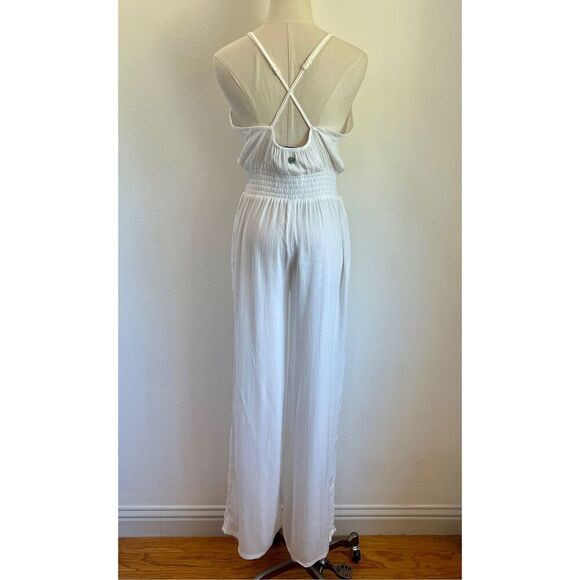 PrAna Fernie Wide Leg Jumpsuit White Size S NWT Lightweight Semi-Sheer Coverup - Picture 10 of 16